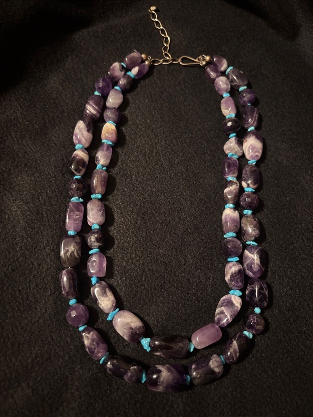 Jay King China Double Stranded Amethyst Necklace with Turquoise Stones 925